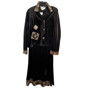 VTG 90s Safari Animal Giraffe Velvet 2 Piece Dress Jacket XL